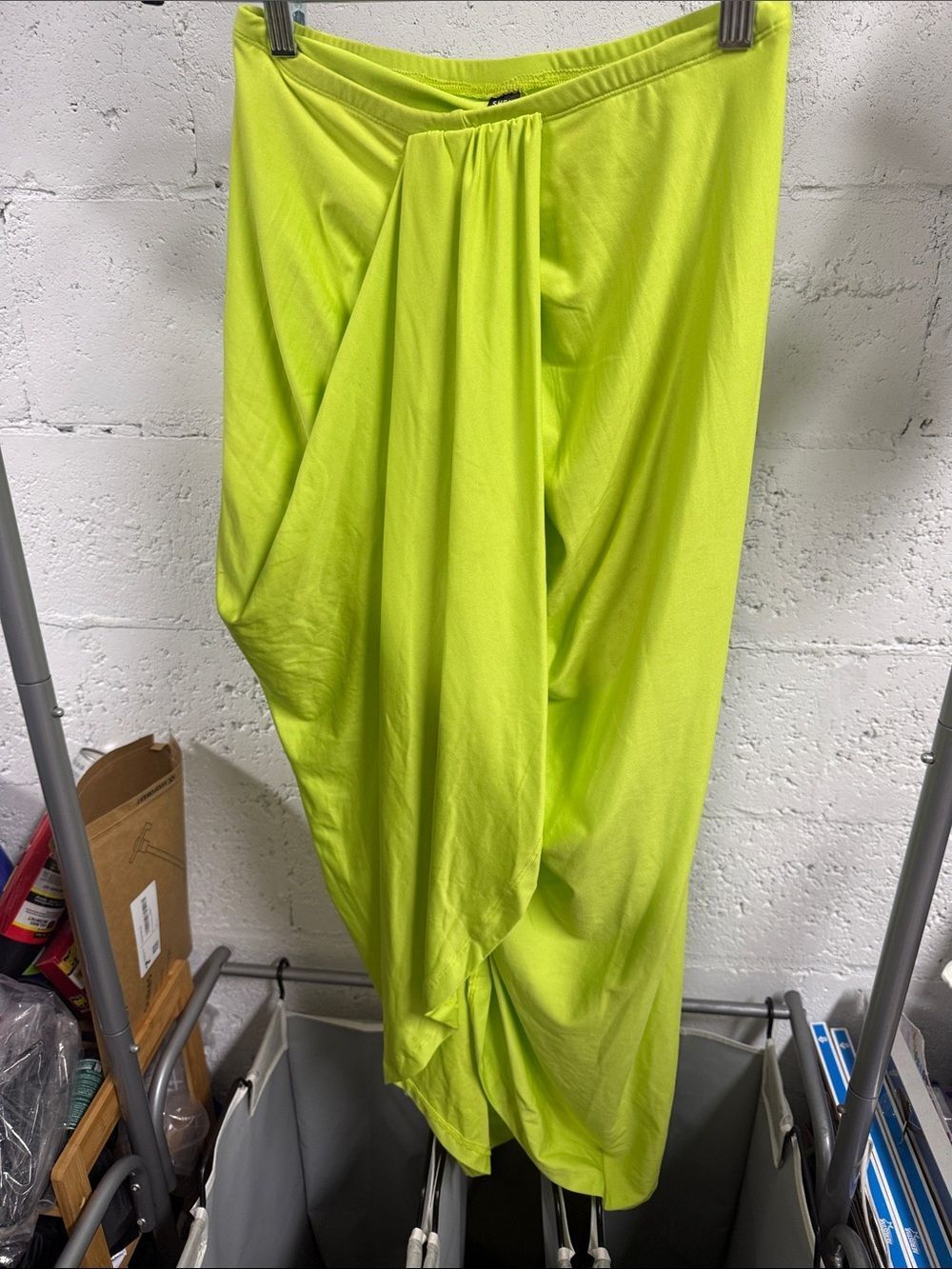 NEW Neon Green Maxi Skirt - Twist Detail - Size Small - Open Front Slit NWOT